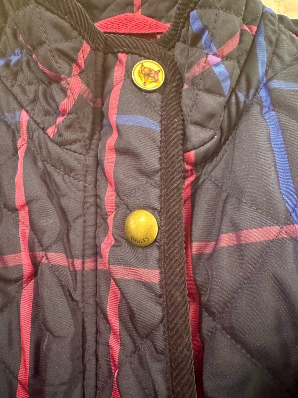 Joules Quilted Jacket US 8 Navy Check Corduroy Trim Equestrian Barn Coat - Picture 9 of 12